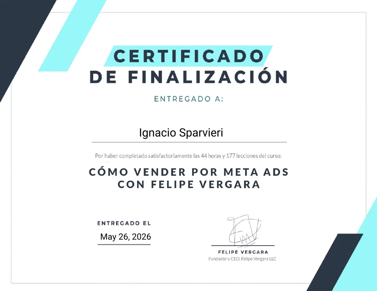 Cómo vender por Meta Ads — certificate of completion